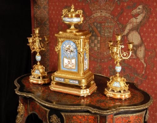 ***** Sold ***** Japy Freres Sevrés Porcelain and Gilt Clock Set